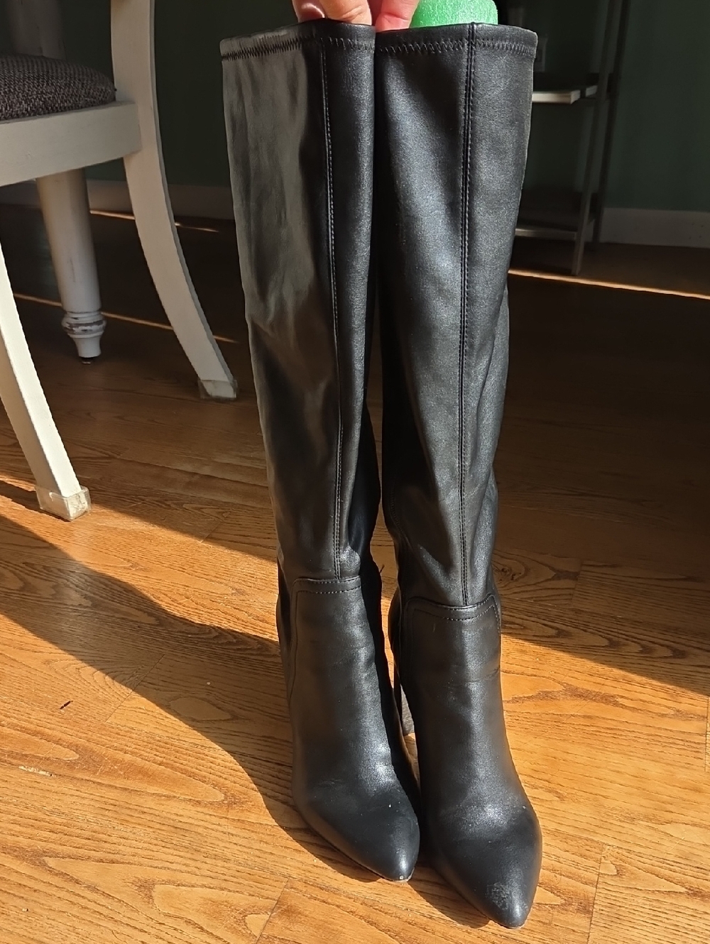 Franco Sarto Black Knee-High Pointed Toe Women's Boots With A Heel